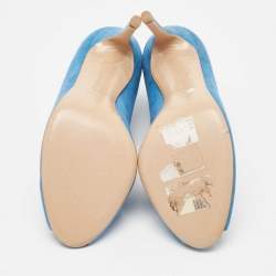 Pre Owned Gianvito Rossi Blue Suede Vamp Booties Size 38