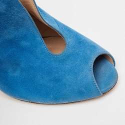 Pre Owned Gianvito Rossi Blue Suede Vamp Booties Size 38