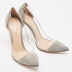 Pre Owned Gianvito Rossi Grey Suede and PVC Plexi Pointed Toe Pumps Size 39