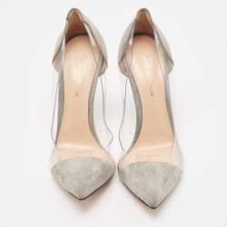 Pre Owned Gianvito Rossi Grey Suede and PVC Plexi Pointed Toe Pumps Size 39
