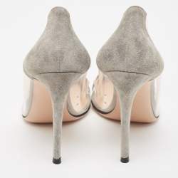 Pre Owned Gianvito Rossi Grey Suede and PVC Plexi Pointed Toe Pumps Size 39