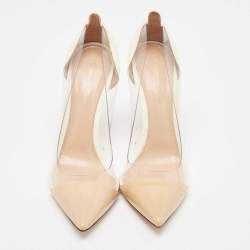 Pre Owned Gianvito Rossi Beige/White Patent Leather and PVC Plexi Pointed Toe Pumps Size 40