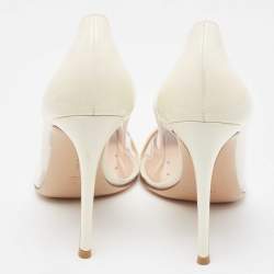 Pre Owned Gianvito Rossi Beige/White Patent Leather and PVC Plexi Pointed Toe Pumps Size 40