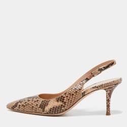 Pre Owned Gianvito Rossi Beige/Brown Pyhton Slingback Pumps Size 40