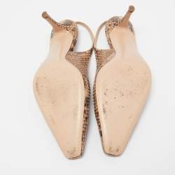 Pre Owned Gianvito Rossi Beige/Brown Pyhton Slingback Pumps Size 40
