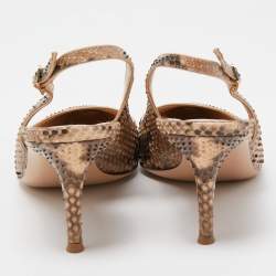 Pre Owned Gianvito Rossi Beige/Brown Pyhton Slingback Pumps Size 40