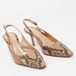 Pre Owned Gianvito Rossi Beige/Brown Pyhton Slingback Pumps Size 40