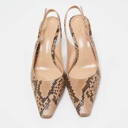 Pre Owned Gianvito Rossi Beige/Brown Pyhton Slingback Pumps Size 40