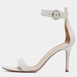 Pre Owned Gianvito Rossi White Leather Portofino Ankle Strap Sandals Size 38