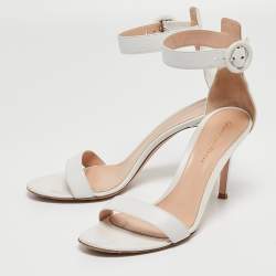 Pre Owned Gianvito Rossi White Leather Portofino Ankle Strap Sandals Size 38