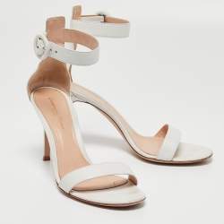 Pre Owned Gianvito Rossi White Leather Portofino Ankle Strap Sandals Size 38