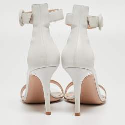 Pre Owned Gianvito Rossi White Leather Portofino Ankle Strap Sandals Size 38