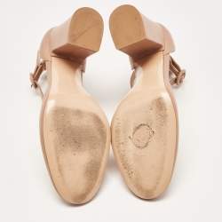 Pre Owned Gianvito Rossi Beige Leather Ankle Strap Block Heel Pumps Size 40