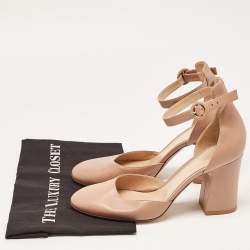 Pre Owned Gianvito Rossi Beige Leather Ankle Strap Block Heel Pumps Size 40