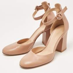 Pre Owned Gianvito Rossi Beige Leather Ankle Strap Block Heel Pumps Size 40