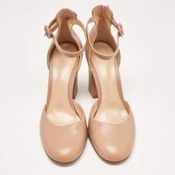 Pre Owned Gianvito Rossi Beige Leather Ankle Strap Block Heel Pumps Size 40