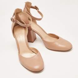 Pre Owned Gianvito Rossi Beige Leather Ankle Strap Block Heel Pumps Size 40