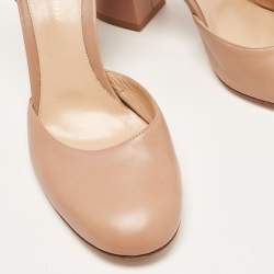 Pre Owned Gianvito Rossi Beige Leather Ankle Strap Block Heel Pumps Size 40