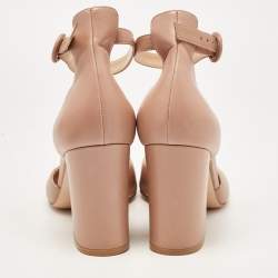 Pre Owned Gianvito Rossi Beige Leather Ankle Strap Block Heel Pumps Size 40