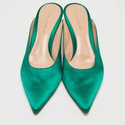 Pre Owned Gianvito Rossi Green Satin Fanny Mules Size 40