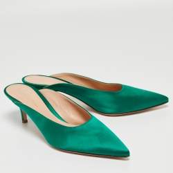 Pre Owned Gianvito Rossi Green Satin Fanny Mules Size 40