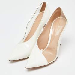 Gianvito Rossi White Patent Leather and PVC Deela Pointed Toe Pumps Size 37.5
