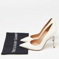 Pre Owned Gianvito Rossi Off White Patent Leather Pointed Toe Pumps Size 37.5