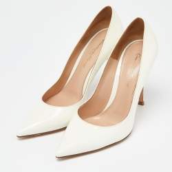 Pre Owned Gianvito Rossi Off White Patent Leather Pointed Toe Pumps Size 37.5