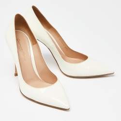 Pre Owned Gianvito Rossi Off White Patent Leather Pointed Toe Pumps Size 37.5