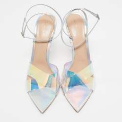 Pre Owned Gianvito Rossi Transparent Iridescent PVC Stark Ankle Strap Sandals Size 41.5