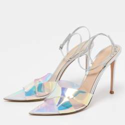 Pre Owned Gianvito Rossi Transparent Iridescent PVC Stark Ankle Strap Sandals Size 41.5
