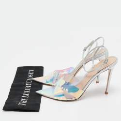 Pre Owned Gianvito Rossi Transparent Iridescent PVC Stark Ankle Strap Sandals Size 41.5