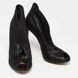 Pre Owned Gianvito Rossi Black Textured Suede Vamp Peep Toe Booties Size 39