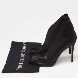 Pre Owned Gianvito Rossi Black Textured Suede Vamp Peep Toe Booties Size 39