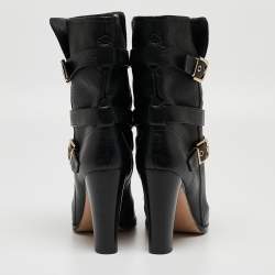 Pre Owned Gianvito Rossi Black Leather Buckle Detail Mid Calf Boots Size 40