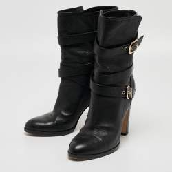 Pre Owned Gianvito Rossi Black Leather Buckle Detail Mid Calf Boots Size 40