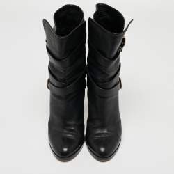 Pre Owned Gianvito Rossi Black Leather Buckle Detail Mid Calf Boots Size 40