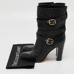 Pre Owned Gianvito Rossi Black Leather Buckle Detail Mid Calf Boots Size 40
