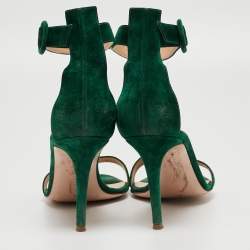 Pre Owned Gianvito Rossi Green Suede Portofino Ankle Strap Sandals Size 41