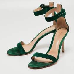 Pre Owned Gianvito Rossi Green Suede Portofino Ankle Strap Sandals Size 41