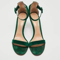 Pre Owned Gianvito Rossi Green Suede Portofino Ankle Strap Sandals Size 41