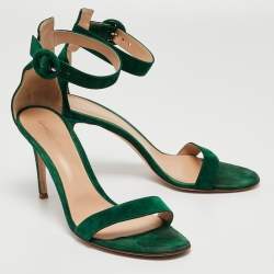 Pre Owned Gianvito Rossi Green Suede Portofino Ankle Strap Sandals Size 41
