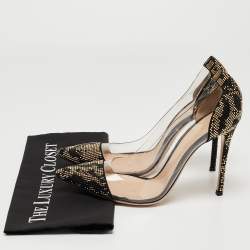 Pre Owned Gianvito Rossi Black/Transparent Polka Dot Fabric And PVC Plexi Pointed Toe Pumps Size 42