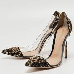 Pre Owned Gianvito Rossi Black/Transparent Polka Dot Fabric And PVC Plexi Pointed Toe Pumps Size 42