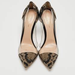 Pre Owned Gianvito Rossi Black/Transparent Polka Dot Fabric And PVC Plexi Pointed Toe Pumps Size 42