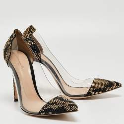 Pre Owned Gianvito Rossi Black/Transparent Polka Dot Fabric And PVC Plexi Pointed Toe Pumps Size 42