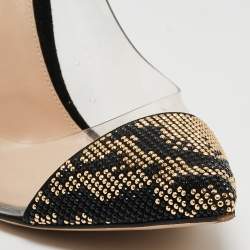 Pre Owned Gianvito Rossi Black/Transparent Polka Dot Fabric And PVC Plexi Pointed Toe Pumps Size 42