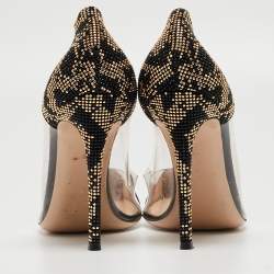 Pre Owned Gianvito Rossi Black/Transparent Polka Dot Fabric And PVC Plexi Pointed Toe Pumps Size 42