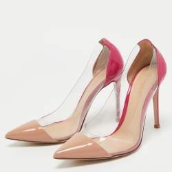 Gianvito Rossi Pink/Beige Patent Leather and PVC Plexi Pumps Size 38