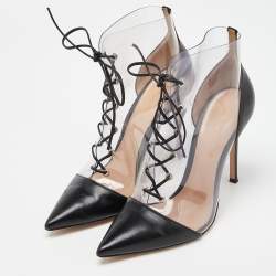 Pre Owned Gianvito Rossi Black/Transparent PVC and Leather Helmut Lace Up Boots Size 39
